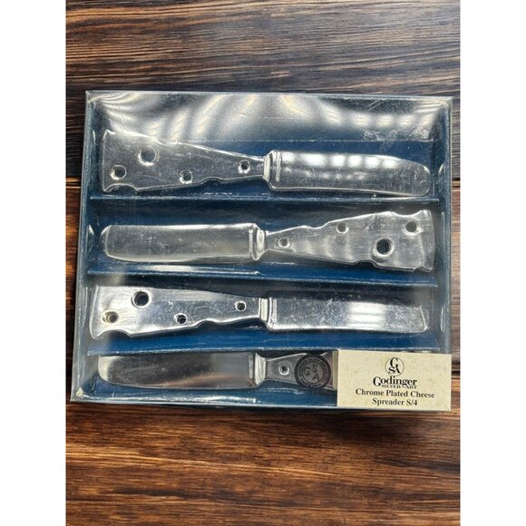 Vintage Godinger Chrome Plated Cheese Spreader set of 4 Swiss Cheese - Picture 2 of 4